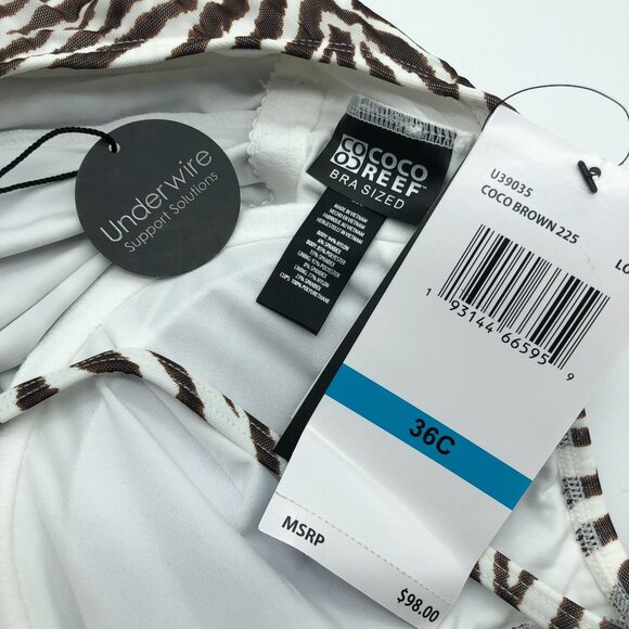 Coco Reef Zebra Print Bra Sized Mesh Layer Underwire Tankini Top Brown White 36C - Picture 5 of 6